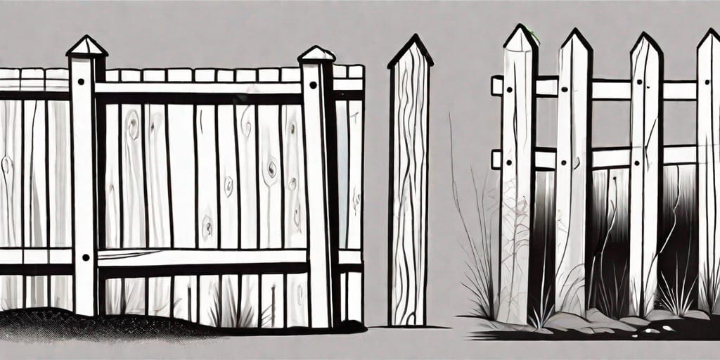 Various stages of a privacy fence installation